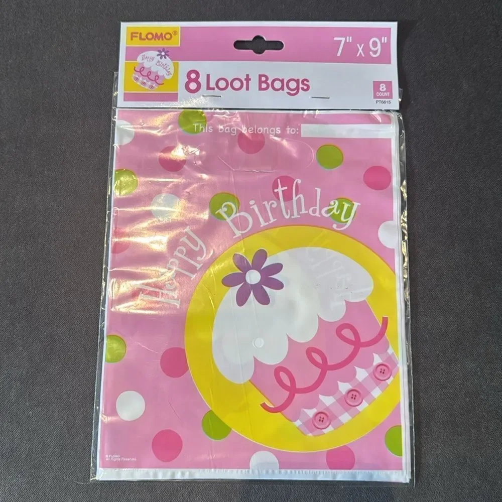 Girl’s Pink Happy Birthday Party Favor Loot Bags 7x9 inch 42 in total NEW